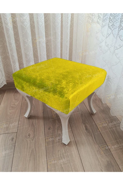 aldagelsin Ayak Ucu Kapı Önü Antre Düz Bench Puf Beyaz Ayak Sarı 45 x 45 ürün görseli 1