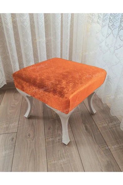 aldagelsin Ayak Ucu Kapı Önü Antre Düz Bench Puf Beyaz Ayak Turuncu 45 x 45 ürün görseli 1