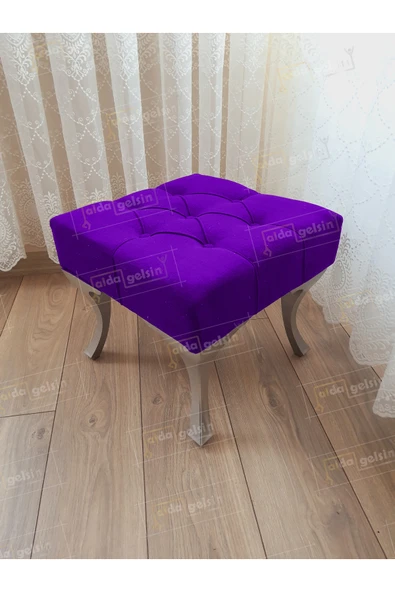 aldagelsin Kapitoneli Makyaj Pufu Ayak Ucu Puf Gümüş Ayak (45*45) Lila 45 x 45 ürün görseli 1