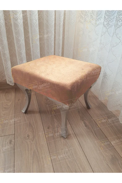 aldagelsin Ayak Ucu Kapı Önü Antre Düz Bench Puf Gümüş Ayak Vizon 45 x 45 ürün görseli 1