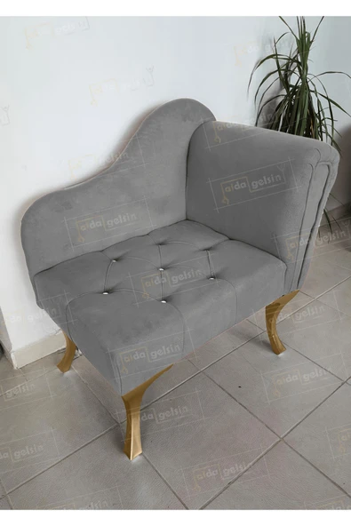 aldagelsin Yeni Model Ters Kol Tekli Köşe Koltuğu Josefin Bench Gold Ayak Gri 75 x 45 ürün görseli 1