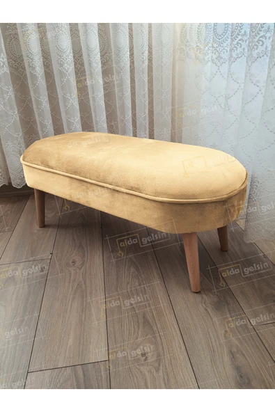 aldagelsin Ultra Lüks Oval Parrot Puf Ahşap Ayak Vizon 90 x 40 ürün görseli 1