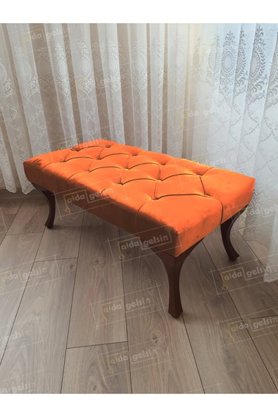 aldagelsin Kapitoneli Ayak Ucu Kapı Önü Antre Bench Puf Ceviz Ayak (90*45) Turuncu 90 x 45 ürün görseli 1