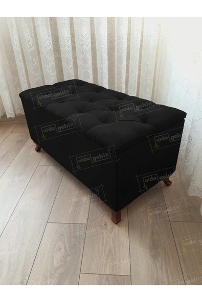 aldagelsin Lüks Sandıklı Kapitoneli Ayakucu Puf Bench 110 cm Ceviz Ayak Siyah 110 x 42 ürün görseli 1