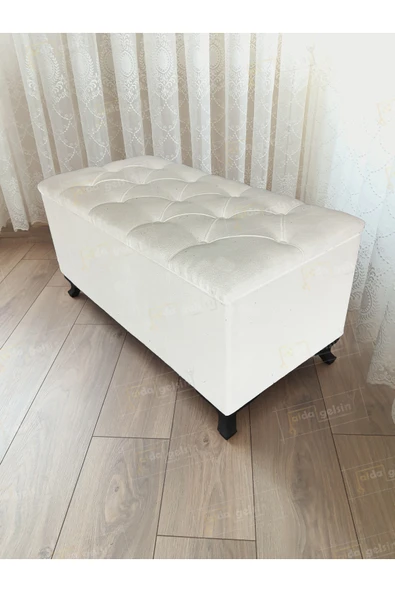 aldagelsin Lüks Sandıklı Kapitoneli Ayakucu Puf Bench 100 cm Siyah Ayak Beyaz ürün görseli 1