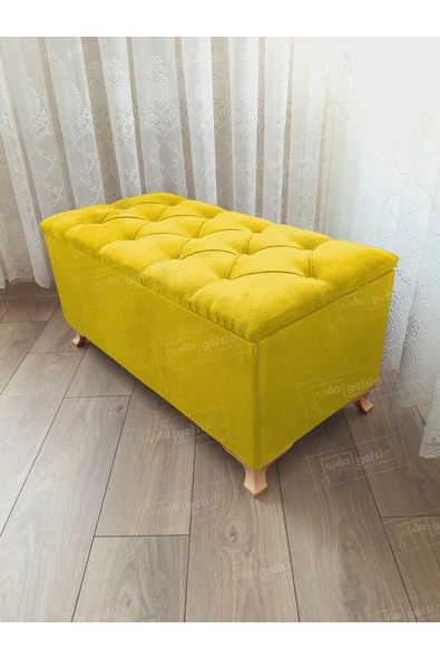 aldagelsin Lüks Sandıklı Kapitoneli Ayakucu Puf Bench 90 cm Gold Ayak Sarı 90 x 45 ürün görseli 1