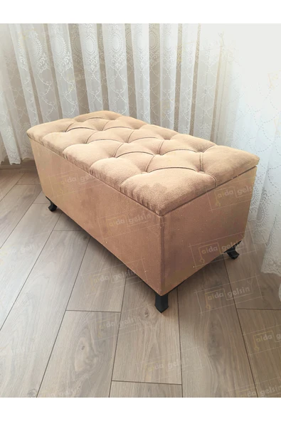 aldagelsin Lüks Sandıklı Kapitoneli Ayakucu Puf Bench 120 cm Siyah Ayak Vizon 120 x 45 ürün görseli 1
