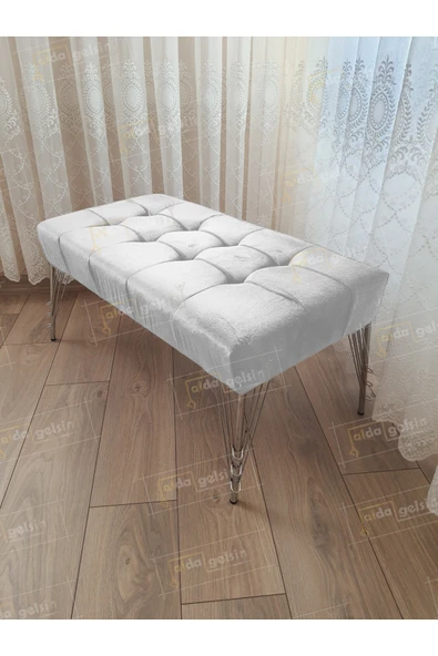 aldagelsin Modern Dilim Puf Ayakucu Puf Gümüş Metal Ayak (100*45) Beyaz 100 x 40 ürün görseli 1