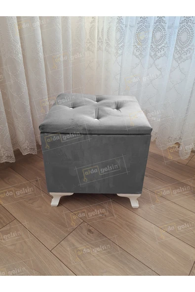 aldagelsin Lüks Sandıklı Tabure Puf 45 x 45 cm Gri 45 x 45 ürün görseli 1