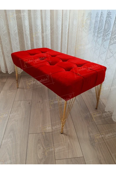 aldagelsin Modern Dilim Puf Ayakucu Puf Gold Metal Ayak (100*45) Kırmızı 100 x 40 ürün görseli 1