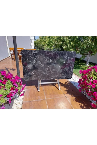aldagelsin Dekoratif Katlanır Masa Bahçe Ve Çalışma Masası 70*120 Siyah Gri Mermer Desenli Masa Siyah Mermer ürün görseli 1