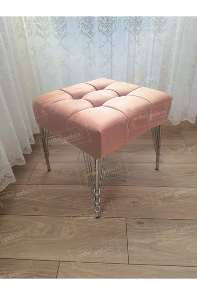 aldagelsin Modern Dilim Puf Ayakucu Puf Gümüş Metal Ayak (45*45) Vizon 45 x 45 ürün görseli 1