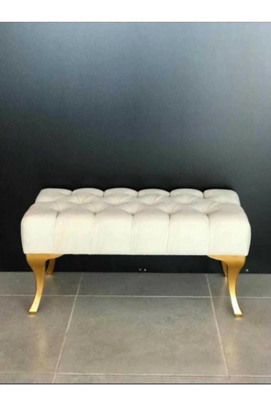 aldagelsin Dekoratif Puf Özel Seri Krem Puf Gold Ayak Beyaz Gold 90 x 45 ürün görseli 1