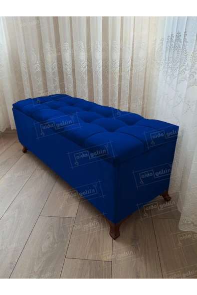 aldagelsin Çizgi Kapitoneli Sandıklı Puf  110 cm Ceviz Ayak Lacivert 110 x 42 ürün görseli 1