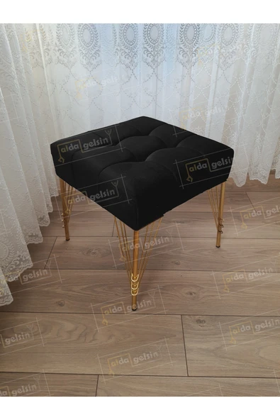 aldagelsin Modern Dilim Puf Ayakucu Puf Gold Metal Ayak (45*45) Siyah 45 x 45 ürün görseli 1