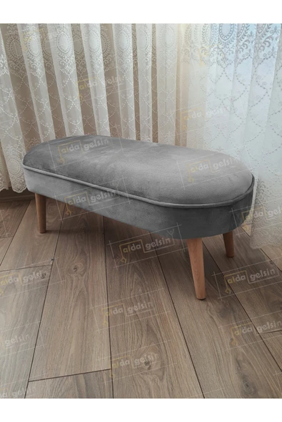 aldagelsin Ultra Lüks Oval Parrot Puf Ahşap Ayak Gri 90 x 40 ürün görseli 1
