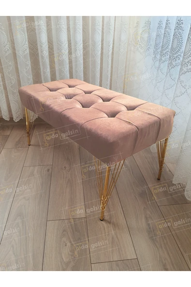 aldagelsin Modern Dilim Puf Ayakucu Puf Gold Metal Ayak (100*45) Vizon 100 x 40 ürün görseli 1