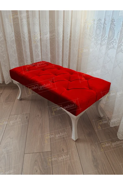 aldagelsin Kapitoneli Ayak Ucu Kapı Önü Antre Bench Puf Beyaz Ayak (90*45) Kırmızı 90 x 45 ürün görseli 1