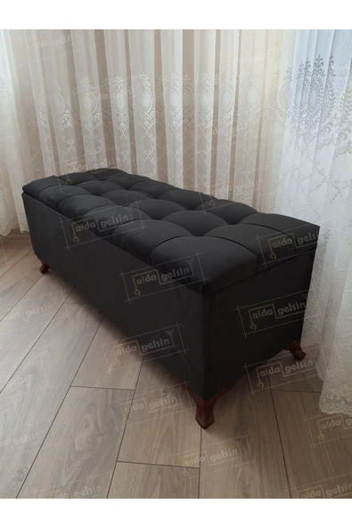 aldagelsin Çizgi Kapitoneli Sandıklı Puf 90 cm Ceviz Ayak Siyah 90 x 45 ürün görseli 1