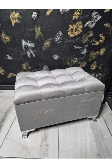 aldagelsin Çizgi Sandıklı Puf Bench 80 cm Özel Renk Ayak Gri 45 x 80 ürün görseli 1