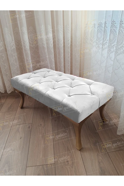 aldagelsin Kapitoneli Ayak Ucu Kapı Önü Antre Bench Puf Gold Ayak (110*45) Beyaz 110 x 40 ürün görseli 1