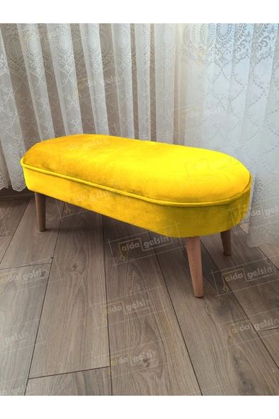 aldagelsin Ultra Lüks Oval Parrot Puf Ahşap Ayak Sarı 90 x 40 ürün görseli 1