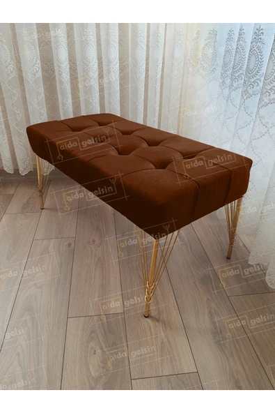 aldagelsin Modern Dilim Puf Ayakucu Puf Gold Metal Ayak (100*45) Kahve 100 x 40 ürün görseli 1