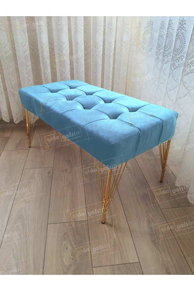 aldagelsin Modern Dilim Puf Ayakucu Puf Gold Metal Ayak (100*45) Turkuaz 100 x 40 ürün görseli 1