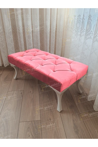 aldagelsin Kapitoneli Ayak Ucu Kapı Önü Antre Bench Puf Beyaz Ayak (100*45) Pembe 100 x 40 ürün görseli 1