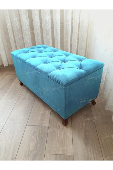 aldagelsin Lüks Sandıklı Kapitoneli Ayakucu Puf Bench 110 cm Ceviz Ayak Turkuaz 110 x 42 ürün görseli 1