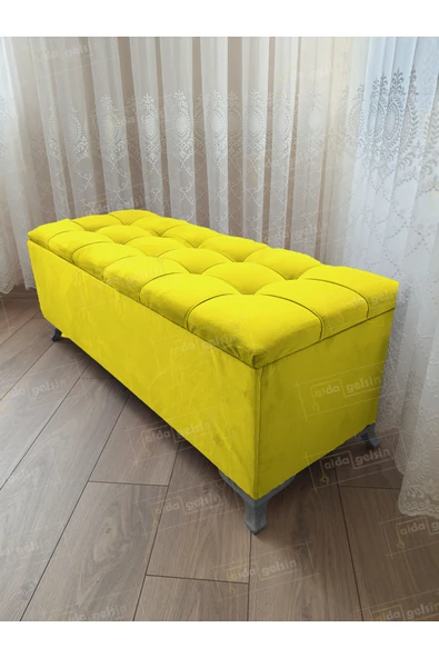 aldagelsin Çizgi Kapitoneli Sandıklı Puf  110 cm Gümüş Ayak Sarı 110 x 42 ürün görseli 1