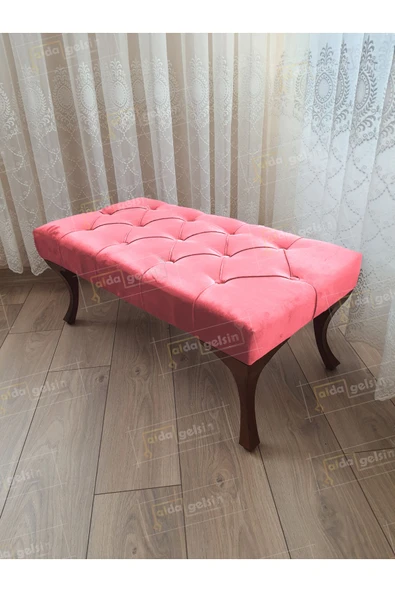 aldagelsin Kapitoneli Ayak Ucu Kapı Önü Antre Bench Puf Ceviz Ayak (90*45) Pembe 90 x 45 ürün görseli 1