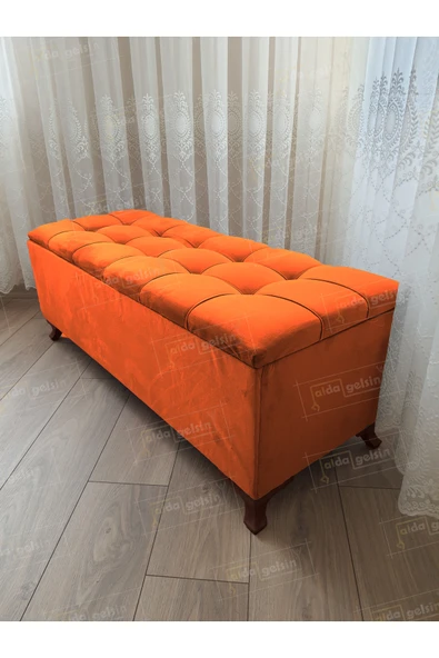 aldagelsin Çizgi Kapitoneli Sandıklı Puf  110 cm Ceviz Ayak Turuncu 110 x 42 ürün görseli 1