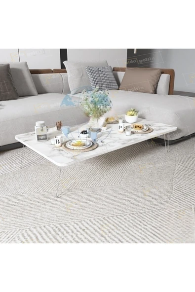 aldagelsin Modern Dikdörtgen Katlanabilir Ayaklı Yer Sofrası Beyaz Mermer 70 x 120 ürün görseli 1