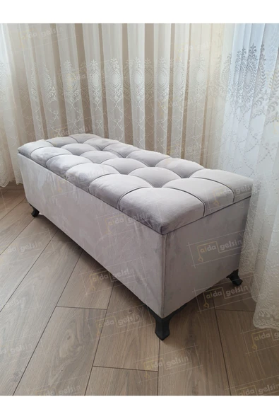 aldagelsin Çizgi Kapitoneli Sandıklı Puf  110 cm Siyah Ayak Gri 110 x 42 ürün görseli 1
