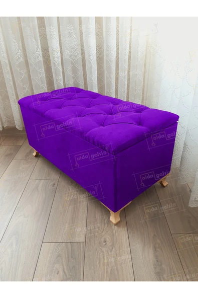 aldagelsin Lüks Sandıklı Kapitoneli Ayakucu Puf Bench 120 cm Gold Ayak Eflatun 120 x 45 ürün görseli 1