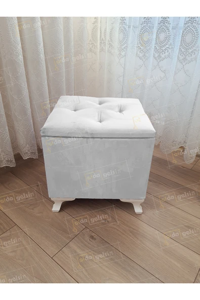 aldagelsin Lüks Sandıklı Tabure Puf 45 x 45 cm Beyaz 45 x 45 ürün görseli 1