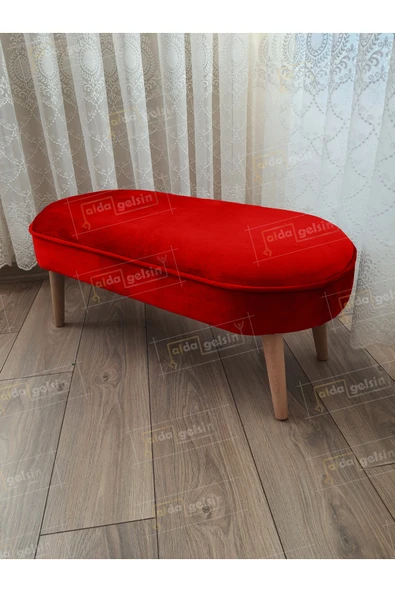 aldagelsin Ultra Lüks Oval Parrot Puf Ahşap Ayak Kırmızı 90 x 40 ürün görseli 1