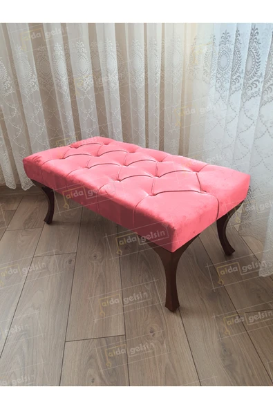 aldagelsin Kapitoneli Ayak Ucu Kapı Önü Antre Bench Puf Ceviz Ayak (110*45) Pembe 110 x 40 ürün görseli 1