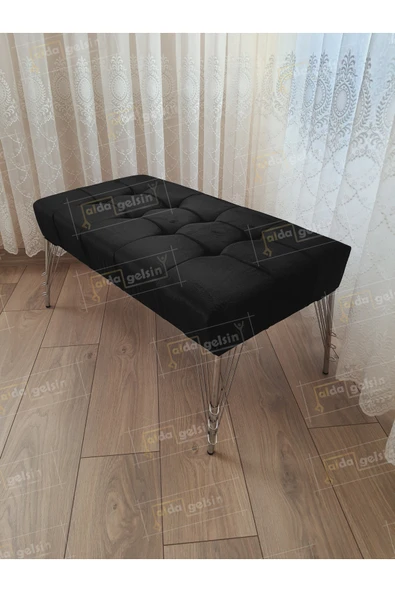 aldagelsin Modern Dilim Puf Ayakucu Puf Gold Metal Ayak (90*45) Siyah 90 x 43 ürün görseli 1