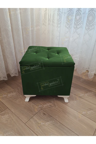 aldagelsin Lüks Sandıklı Tabure Puf 45 x 45 cm Yeşil 45 x 45 ürün görseli 1
