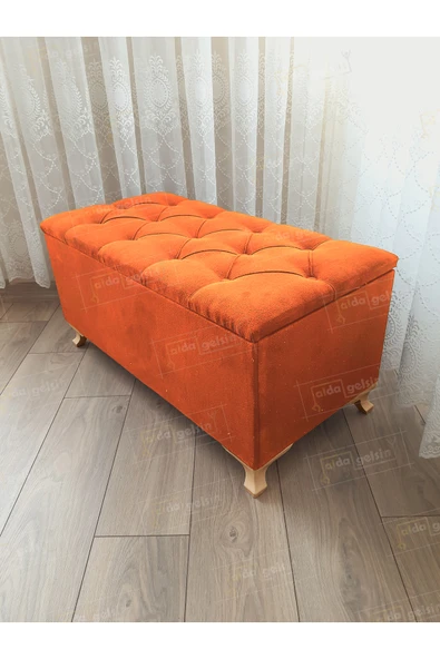 aldagelsin Lüks Sandıklı Kapitoneli Ayakucu Puf Bench 110 cm Gold Ayak Turuncu 110 x 42 ürün görseli 1