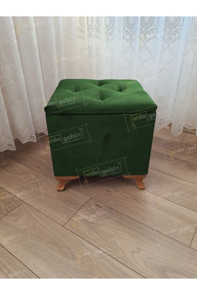 aldagelsin Lüks Sandıklı Tabure Puf 45 x 45 cm Ceviz Ayak Yeşil 45 x 45 ürün görseli 1