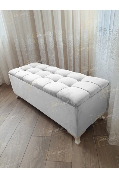aldagelsin Yeni Model Lüks Çizgi Kapitoneli Sandıklı Puf Bench 100 Cm Beyaz 120 x 45 ürün görseli 1