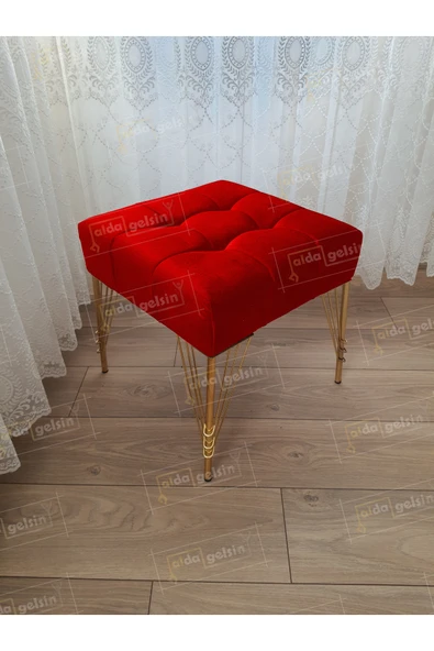 aldagelsin Modern Dilim Puf Ayakucu Puf Gold Metal Ayak (45*45) Kırmızı 45 x 45 ürün görseli 1