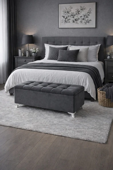 aldagelsin Yeni Model Lüks Çizgi Kapitoneli Sandıklı Puf Bench 120 Cm Füme 120 x 45 ürün görseli 1