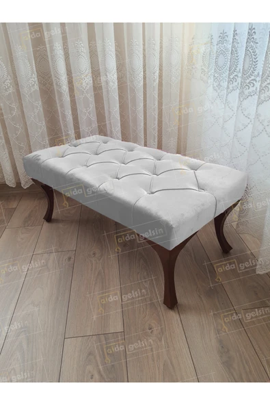 aldagelsin Kapitoneli Ayak Ucu Kapı Önü Antre Bench Puf Ceviz Ayak (90*45) Beyaz 90 x 45 ürün görseli 1