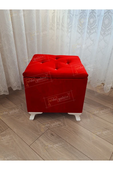 aldagelsin Lüks Sandıklı Tabure Puf 45 x 45 cm Kırmızı 45 x 45 ürün görseli 1