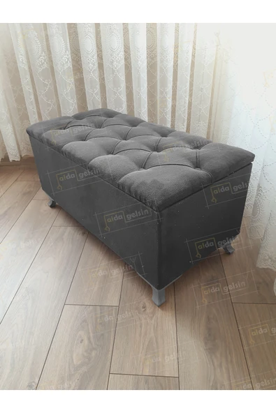 aldagelsin Lüks Sandıklı Kapitoneli Ayakucu Puf Bench 90 cm Gümüş Ayak Antrasit Gri 90 x 45 ürün görseli 1