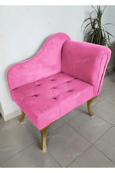 aldagelsin Yeni Model Ters Kol Tekli Köşe Koltuğu Josefin Bench Gold Ayak Pembe 75 x 45 ürün görseli 1
